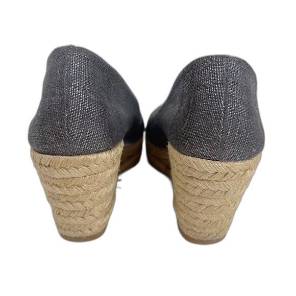 Tory Burch Filipa Canvas Pewter Grey Silver Wedge Espadrille Sandal Size 9 - Picture 8 of 8